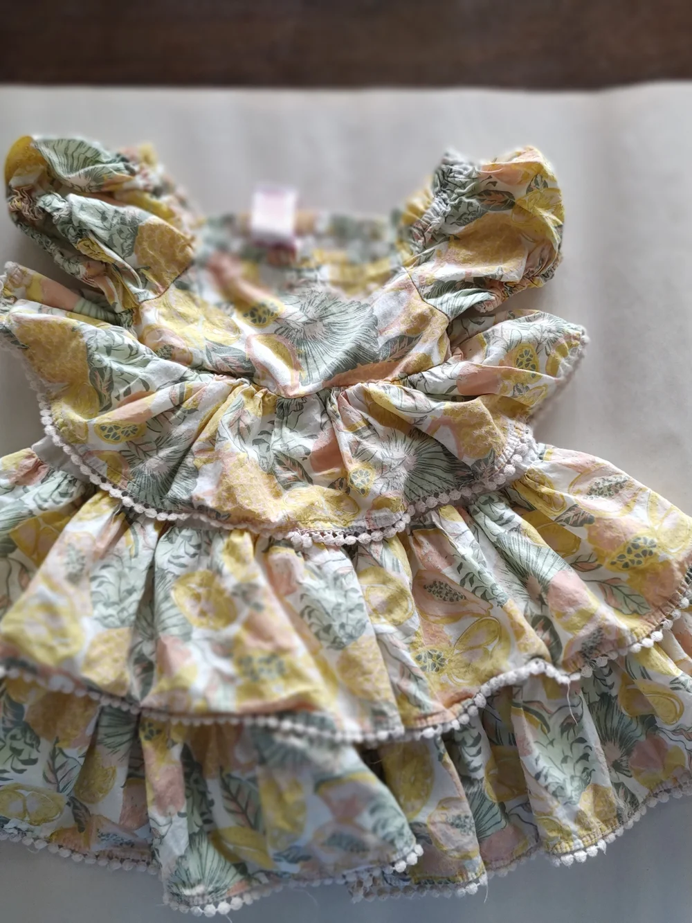 Tommy Bahama Girls Lemon Print Tiered Ruffle Dress in Yellow, Green & Pink